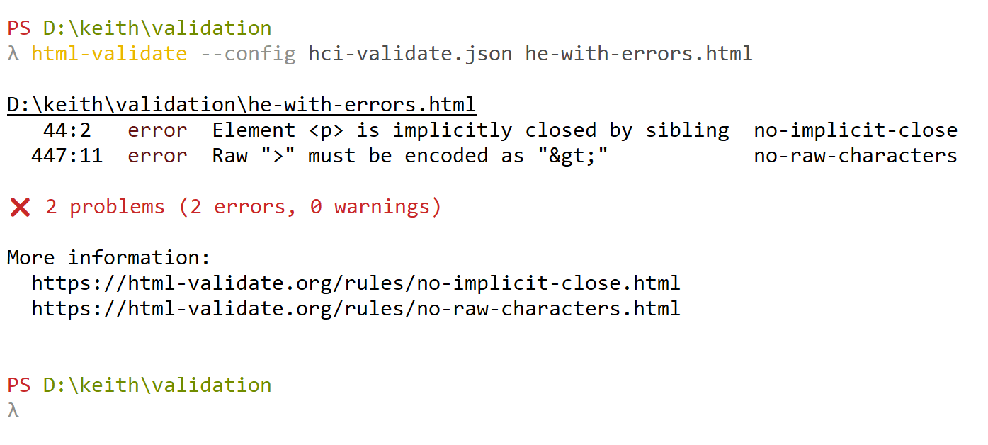 html-validate finds two errors